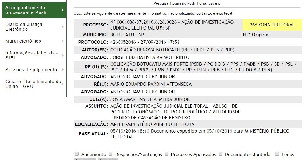 Processo agora será analisado pelo Ministério Público Eleitoral