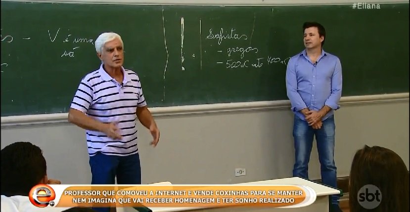 Mesmo aposentado, Eder Petrechen foi "convidado" a dar uma de suas aulas pela equipe do SBT. (Foto: Reprodução)