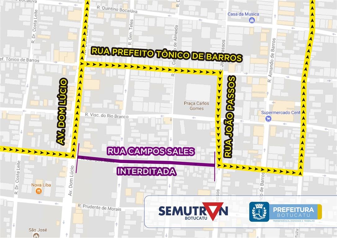 Campos Sales estará interditada para recapeamento nesta quarta, 12; Trajeto de ônibus será alterado