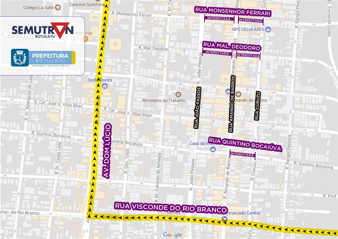 Três ruas do Centro serão interditadas nesta sexta-feira (14)