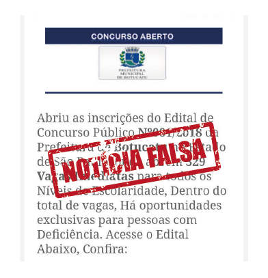 Prefeitura desmente abertura de concurso; notícia falsa circula pelas redes sociais
