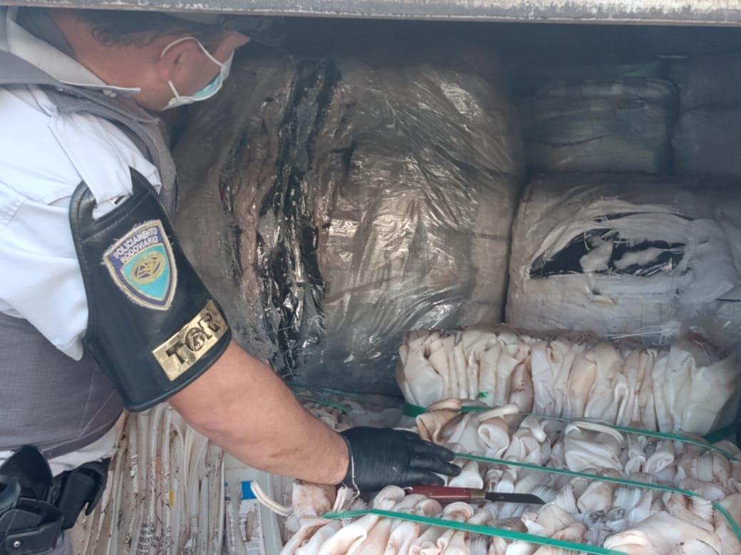 Polícia apreende caminhão com contrabando escondido em embalagens de agrotóxicos na Castello Branco, em Itatinga
