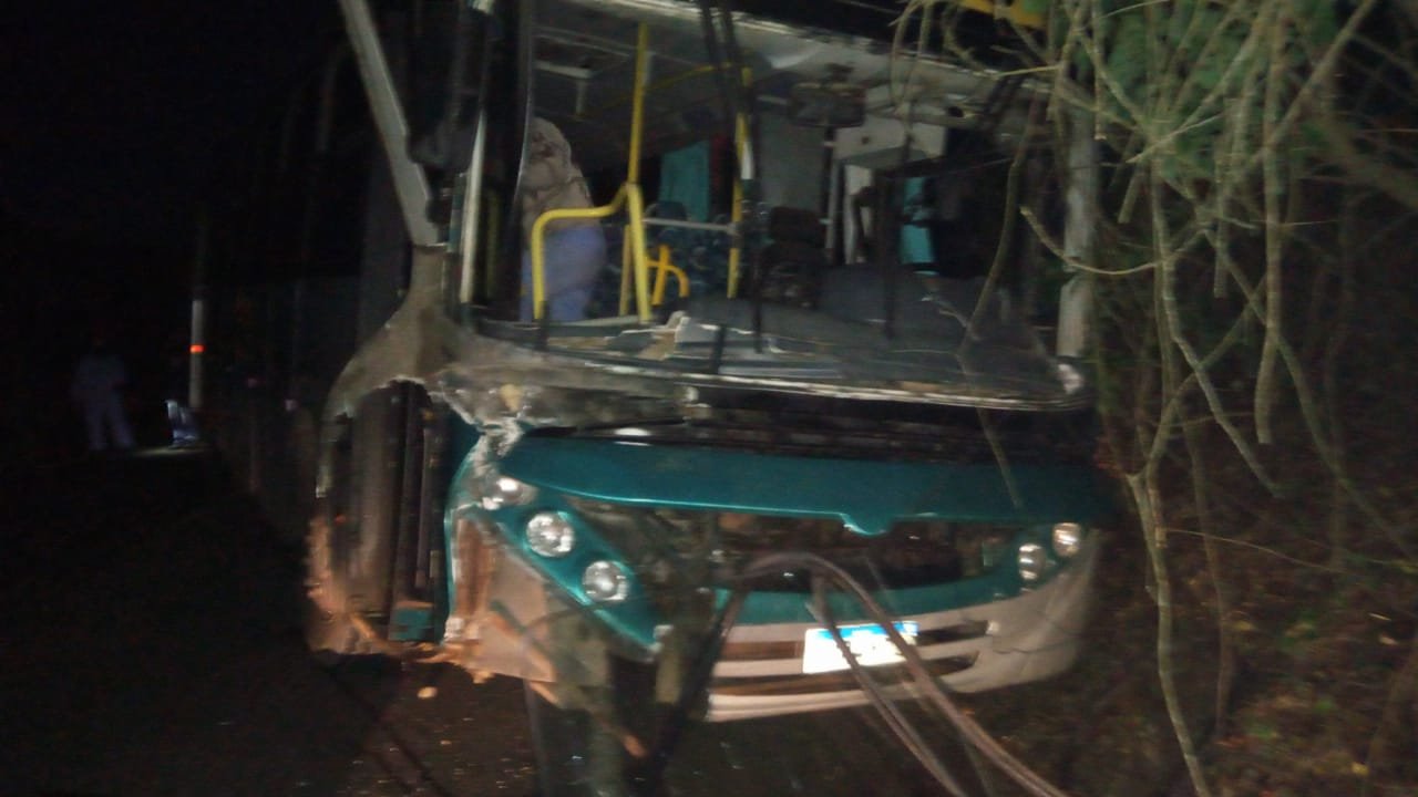 Ônibus de trabalhadores rurais colide em rodovia vicinal