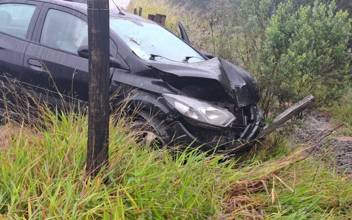 Motorista perde controle de carro e colide contra poste em rodovia