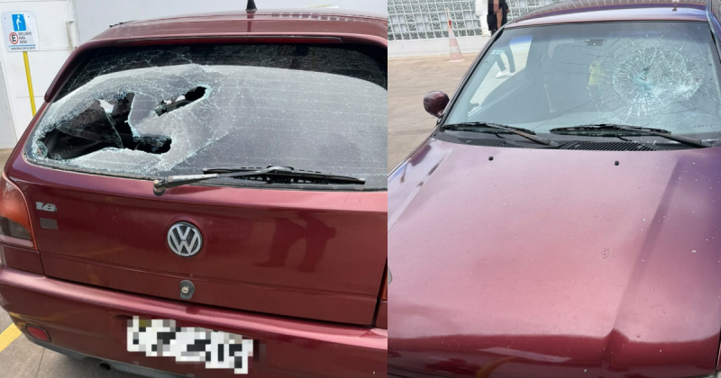 Briga em estacionamento de supermercado termina com carro danificados
